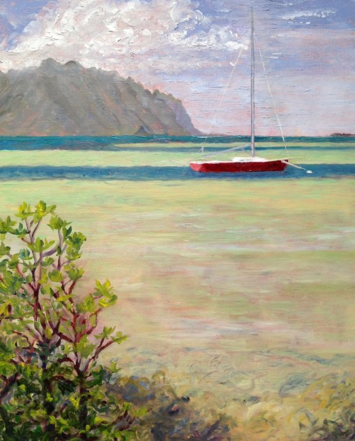 At Anchor, Kaneohe Bay, 16" x 20" oil, © 2014 Rebekah Luke