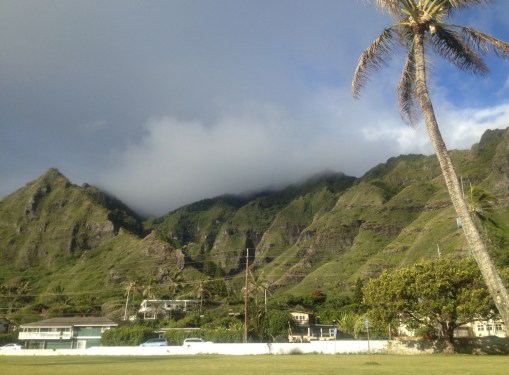 The view of Makaua Valley and mountains at Kaaawa from Swanzy Beach Park