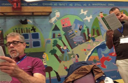 Thank goodness for basses: my choir buddies on either side of me in the back row, Bert and Omaldo