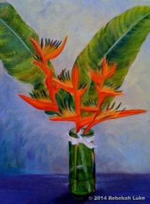 "Heliconia in Vase," 14" x 18" oil on canvas board, to the highest bidder