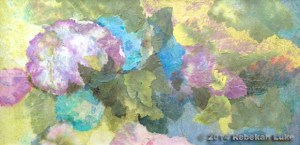"Hydrangea Collage," 30" x 15" hand-dyed paper on canvas. $385.
