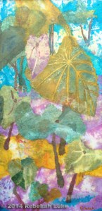 "Kalo Collage," 15" x 30" hand-dyed paper on canvas. $385.