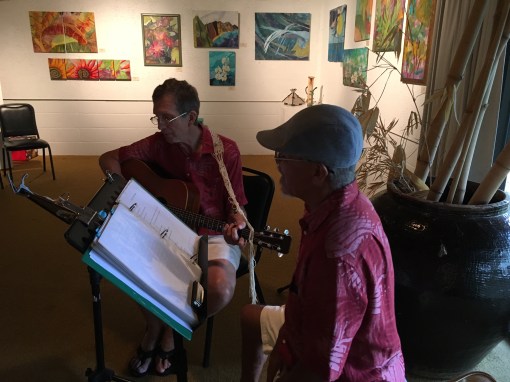 Bob and Tommy of The Band Tantalus entertained guests with acoustic sounds. Warm to cool palettes grace the gallery walls.