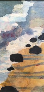 "Tide Lines," 18" x 36" Hand-dyed Tissue-paper Collage on Canvas Panel, by Rebekah Luke