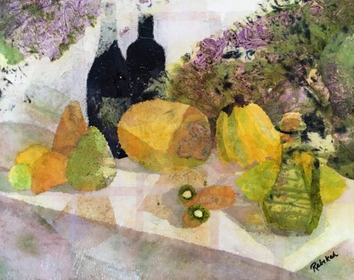 "A Lovely Afternoon" Original 20" x 16" hand-dyed tissue paper collage on canvas, copyright 2017 Rebekah Luke.