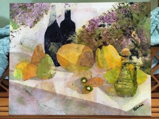 "A Lovely Afternoon" Original 20" x 16" hand-dyed tissue paper collage on canvas, copyright 2017 Rebekah Luke.